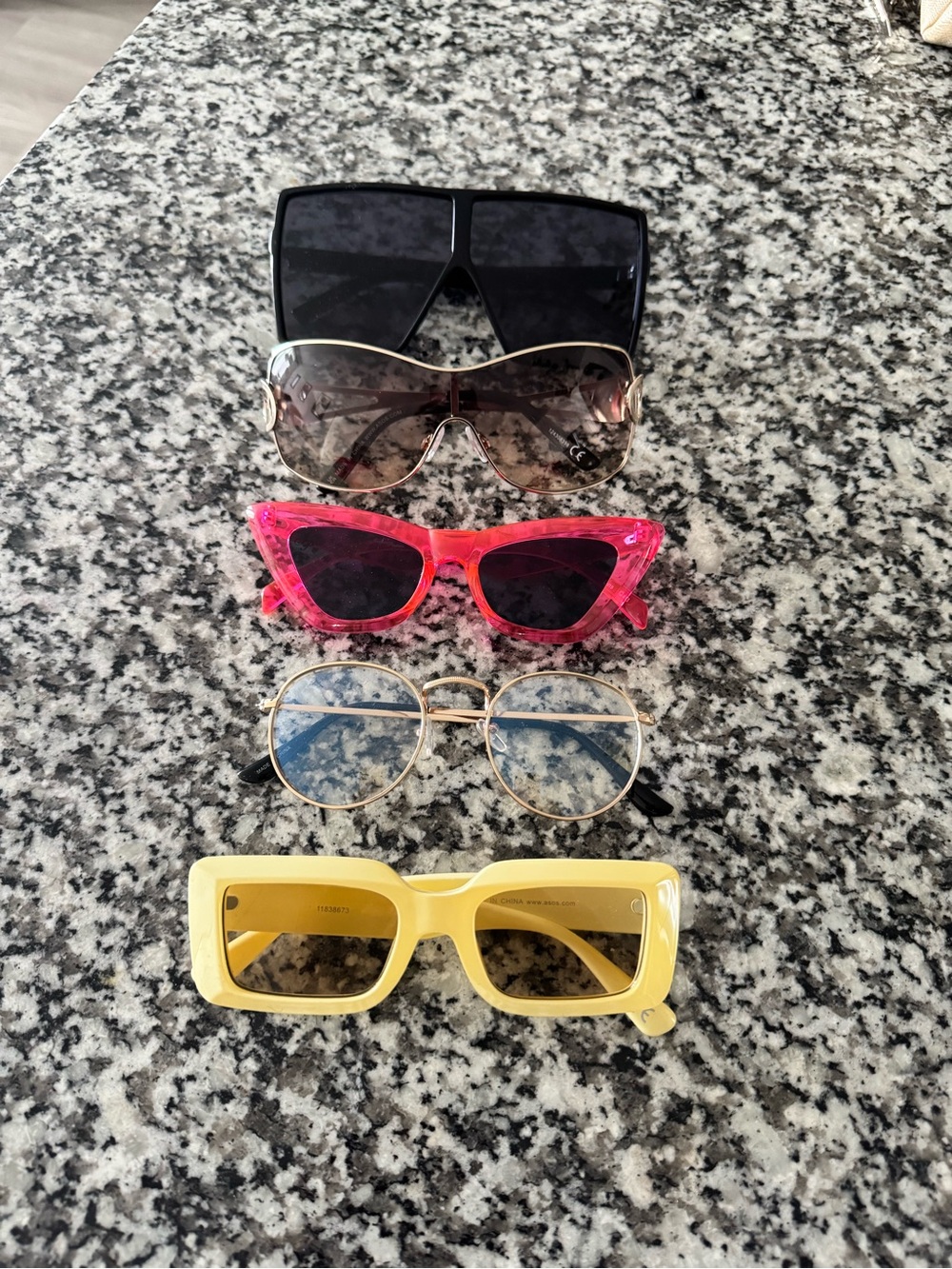 Assorted Five-Pair Sunglasses Bundle — Black, Brown, Pink, Gold, Yellow